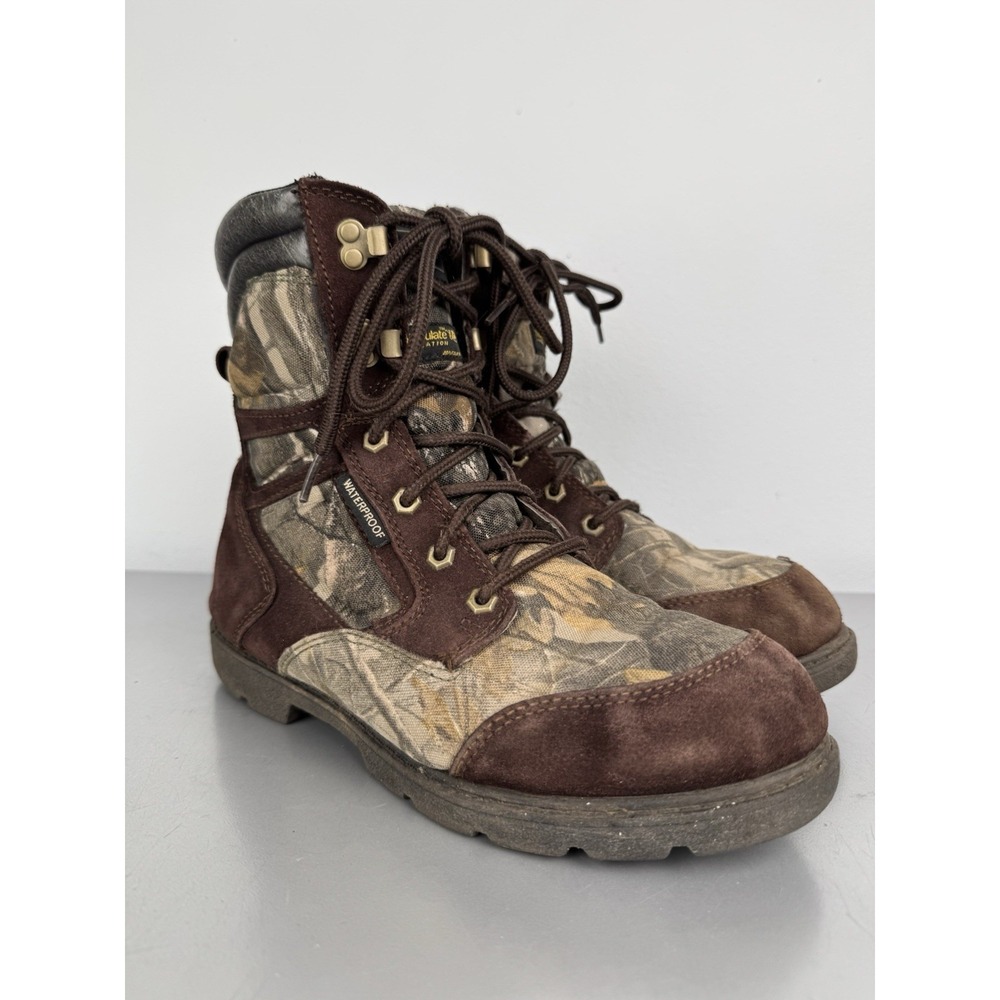 Realtree Camo Hunting Boots Mens 8.5 Canvas Brown Leather 400g‎ Insulated Winter